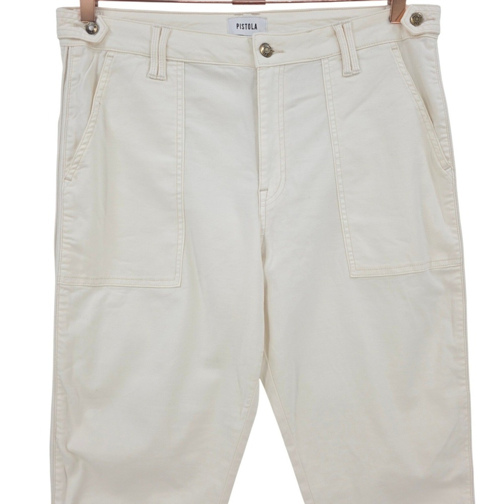 PISTOLA Womens‎ 33 High Rise Cropped Straight Leg Utility Pant in Ecru - Picture 4 of 15